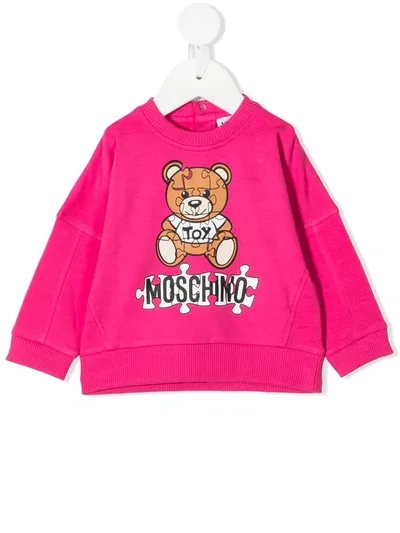 Moschino Babies' Teddy Bear Print Crew Neck Sweatshirt In Pink