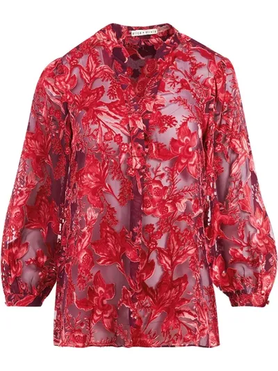 Alice And Olivia Sheila Floral Print Silk-blend Shirt In Allure Floral Boysenberry