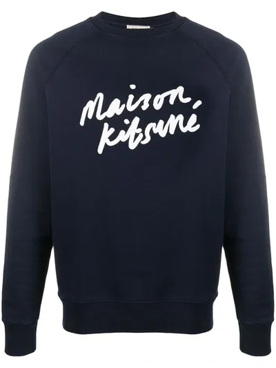 Maison Kitsuné Logo Print Crew Neck Sweatshirt In Blue