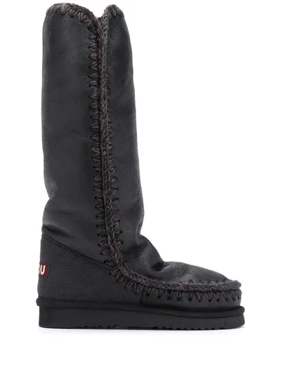 Mou Whipstitch-trim Shearling-lined Boots In Nero