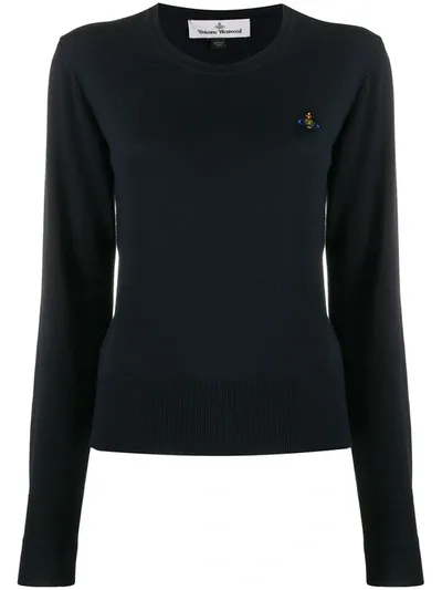 Vivienne Westwood Logo Embroidered Wool Knit Sweater In Blue