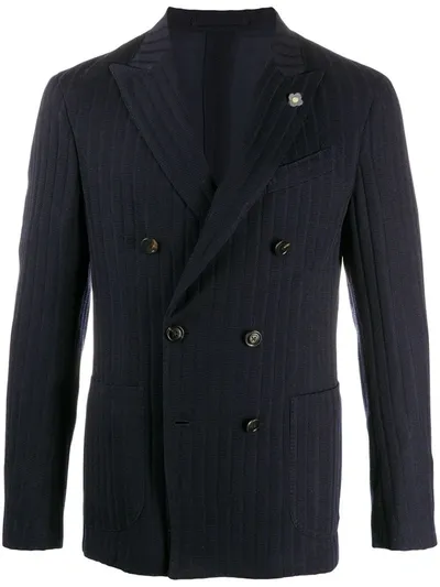 Lardini Double-breasted Knit Jacket In Blue