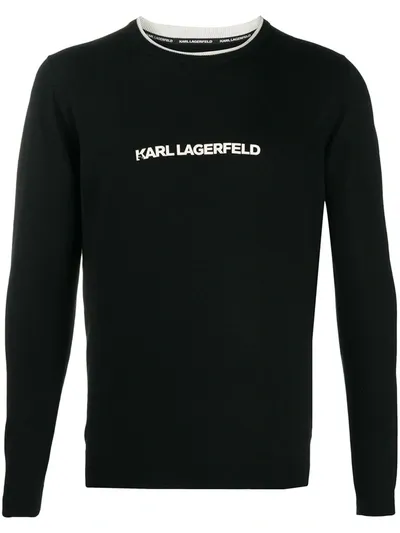 Karl Lagerfeld Logo Print Fine Knit Jumper In Black