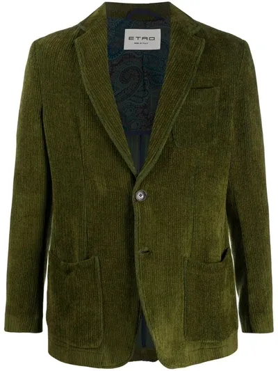 Etro Single-breasted Stitch Detail Blazer In Green