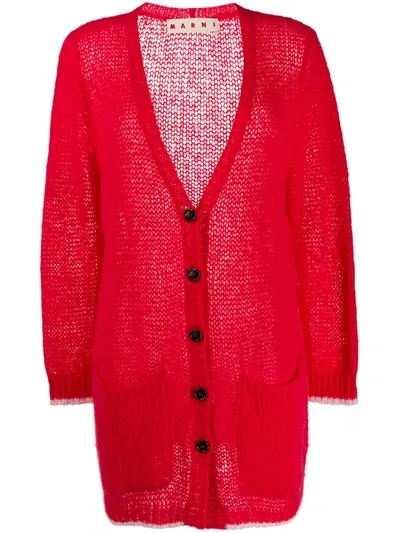 Marni Open Knit Cardi-coat In Red