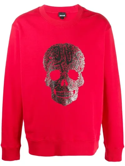 Just Cavalli Skull Print Crew Neck Sweatshirt In Red