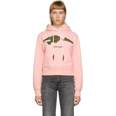 Palm Angels Toy-crocodile Print Hoodie In Pink