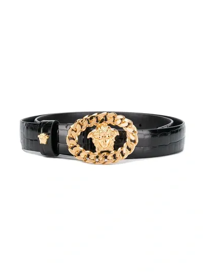 Young Versace Kids' Medusa Chain Leather Belt In Black