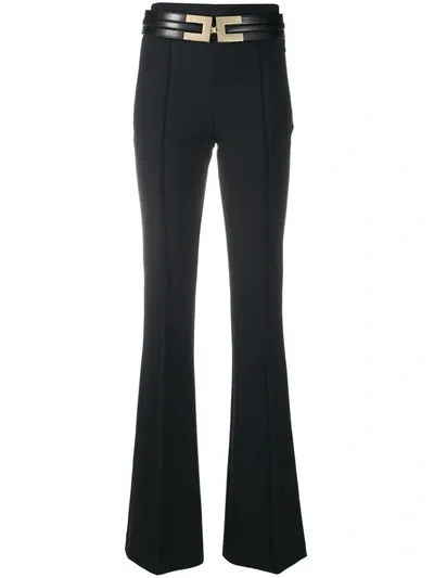 Elisabetta Franchi Crepe Wide Leg Pants In Black