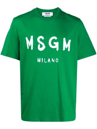 Msgm Logo Printed T-shirt In Green