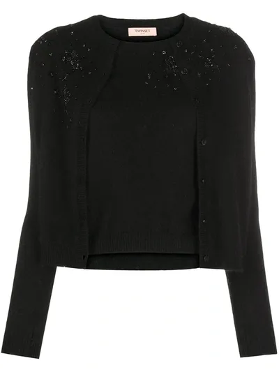 Twinset Bead-embellished Cardigan Set In Black