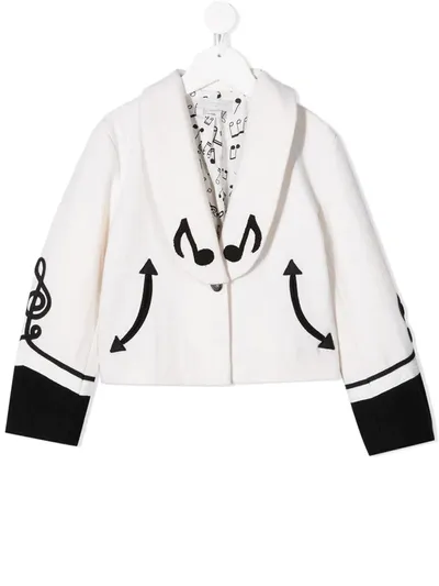 Stella Mccartney Teen Music Notes Military Jacket In Cream