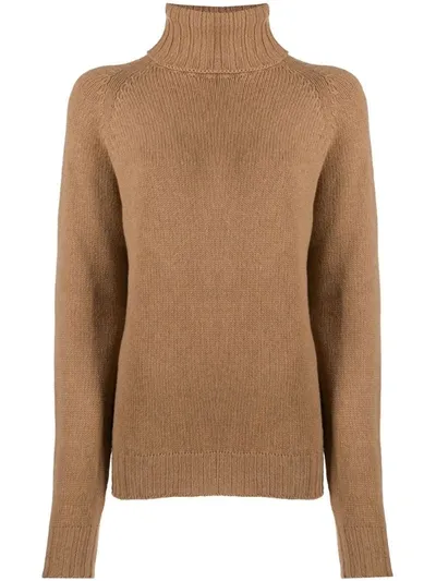 Ma'ry'ya Roll Neck Knit Jumper In Brown