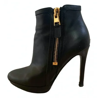 Pre-owned Tom Ford Leather Ankle Boots In Black