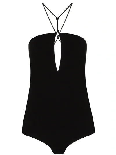 Bottega Veneta Halterneck Cut-out Cashmere-blend Bodysuit In Nero