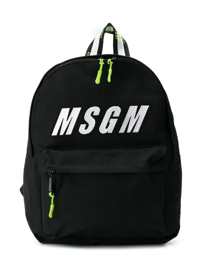 Msgm Kids' Logo Print Backpack In Black