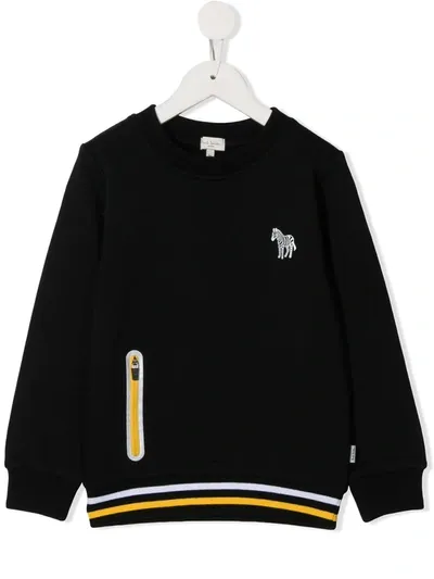 Paul Smith Junior Kids' Zebra Patch Striped Hem Sweatshirt In Black