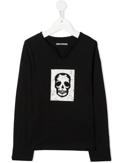 Zadig & Voltaire Kids' Skull Long-sleeve T-shirt In Black