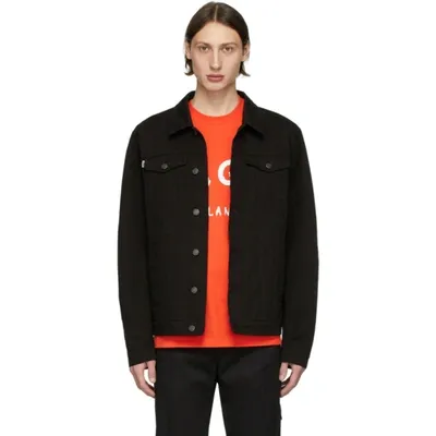 Msgm Denim Jacket With Fluo Label In Black