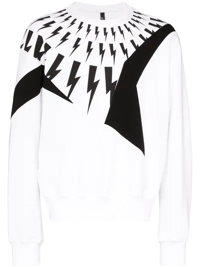 Neil Barrett White Cotton Blend Sweatshirt In White,black