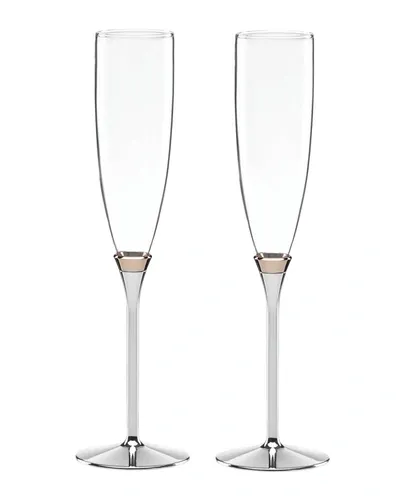 Kate Spade Rosy Glow Toasting Champagne Flutes Set In Silver Plate