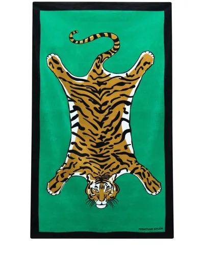 Jonathan Adler Green Tiger Print Cotton Beach Towel