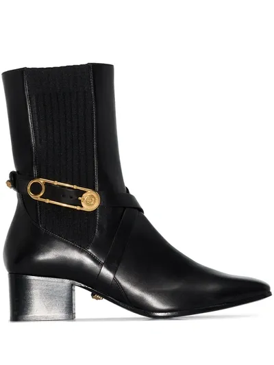 Versace 40mm Medusa Safety Pin-embellished Ankle Boots In Black