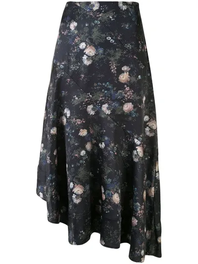 Vince Floral-print Asymmetric Skirt In Black