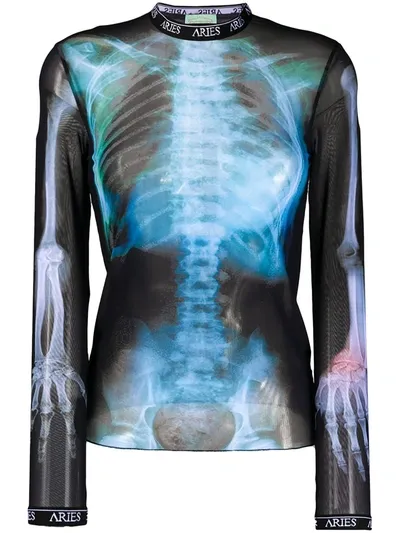 Aries Skeleton Print Mesh T-shirt In Black