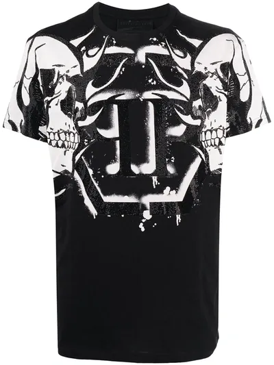 Philipp Plein Round Neck Skull Print Embellished T-shirt In Black