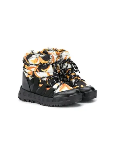 Young Versace Kids' Baroque-pattern Print Boots In Black