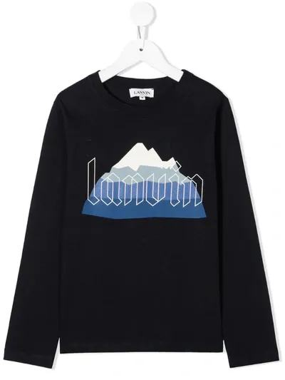 Lanvin Enfant Kids' Logo Print Long-sleeve Top In Blue