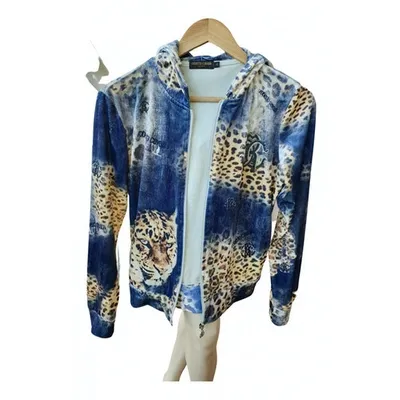 Pre-owned Roberto Cavalli Velvet Biker Jacket In Blue