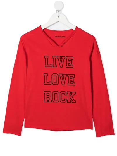 Zadig & Voltaire Kids' Slogan Print Long-sleeve Top In Red