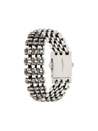 Saint Laurent Woven Metal Strap Bracelet In Silver