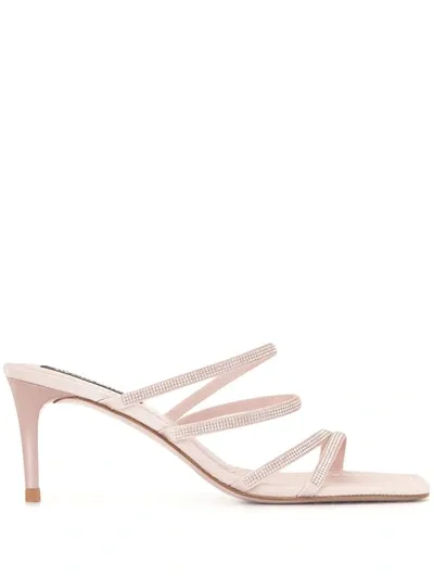 Pedro Garcia Crystal Strap Mules In Pink