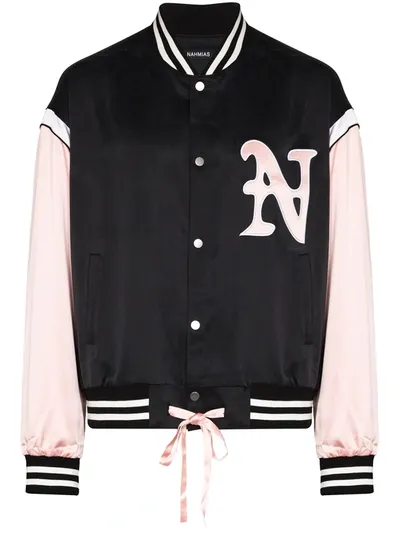 Nahmias Logo-embroidered Silk Bomber Jacket In Black