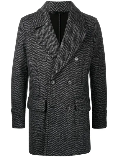 Hydrogen Herringbone Double-breasted Coat In Grey