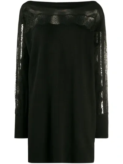 Twinset Lace Inserts Shift Dress In Black