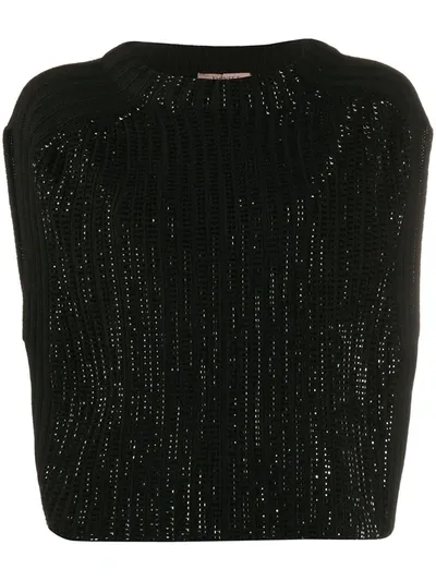 Twinset Sleeveless Rhinestone Embellished Jumper In Black