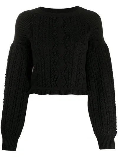 Ports 1961 Balloon-sleeve Cable Knit Sweater In Black