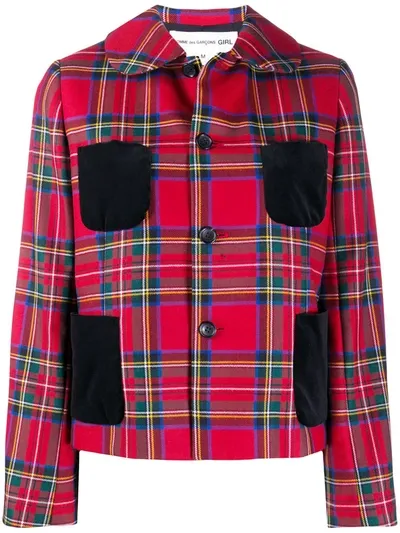 Comme Des Garcons Girl Velvet-trimmed Checked Wool-twill Jacket In Red