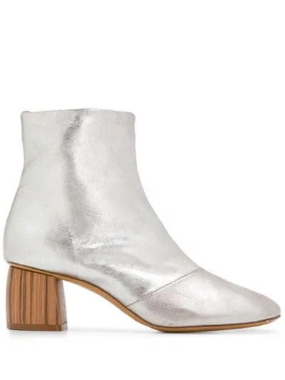 Forte Forte Wooden Heel Ankle Boots In Silver