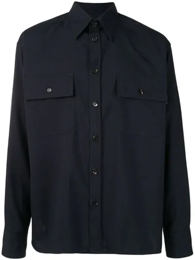 Marni Double Pocket Woven Shirt In Blue