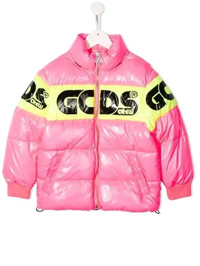 Gcds Teen Logo-stripe Puffer Jacket In Pink