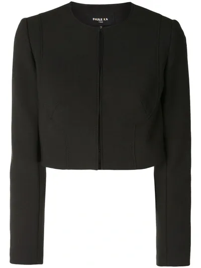 Paule Ka Round Neck Cropped Jacket In Black