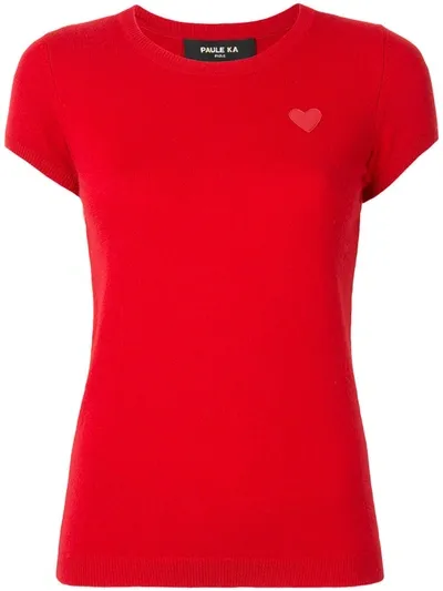 Paule Ka Heart-patch Knitted Top In Red