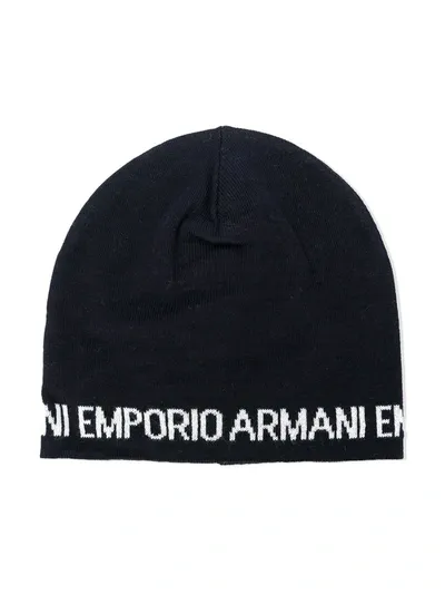 Emporio Armani Kids' Logo Print Beanie In Blue