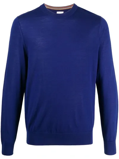 Paul Smith Crew-neck Logo Pullover In Blue