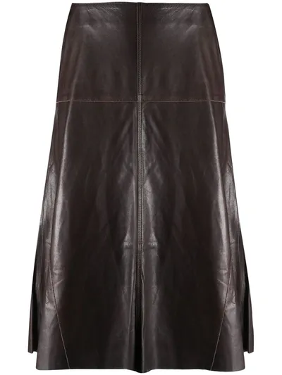 Arma High-waisted Leather Midi Skirt In Brown